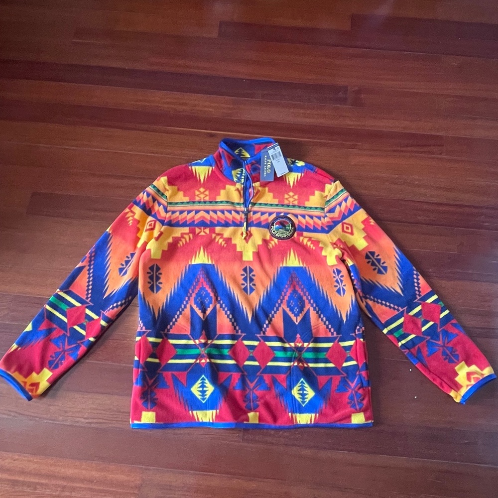 Polo Ralph Lauren Sportsman Aztec Tribal Pullover Fleece Knit Sweater Large